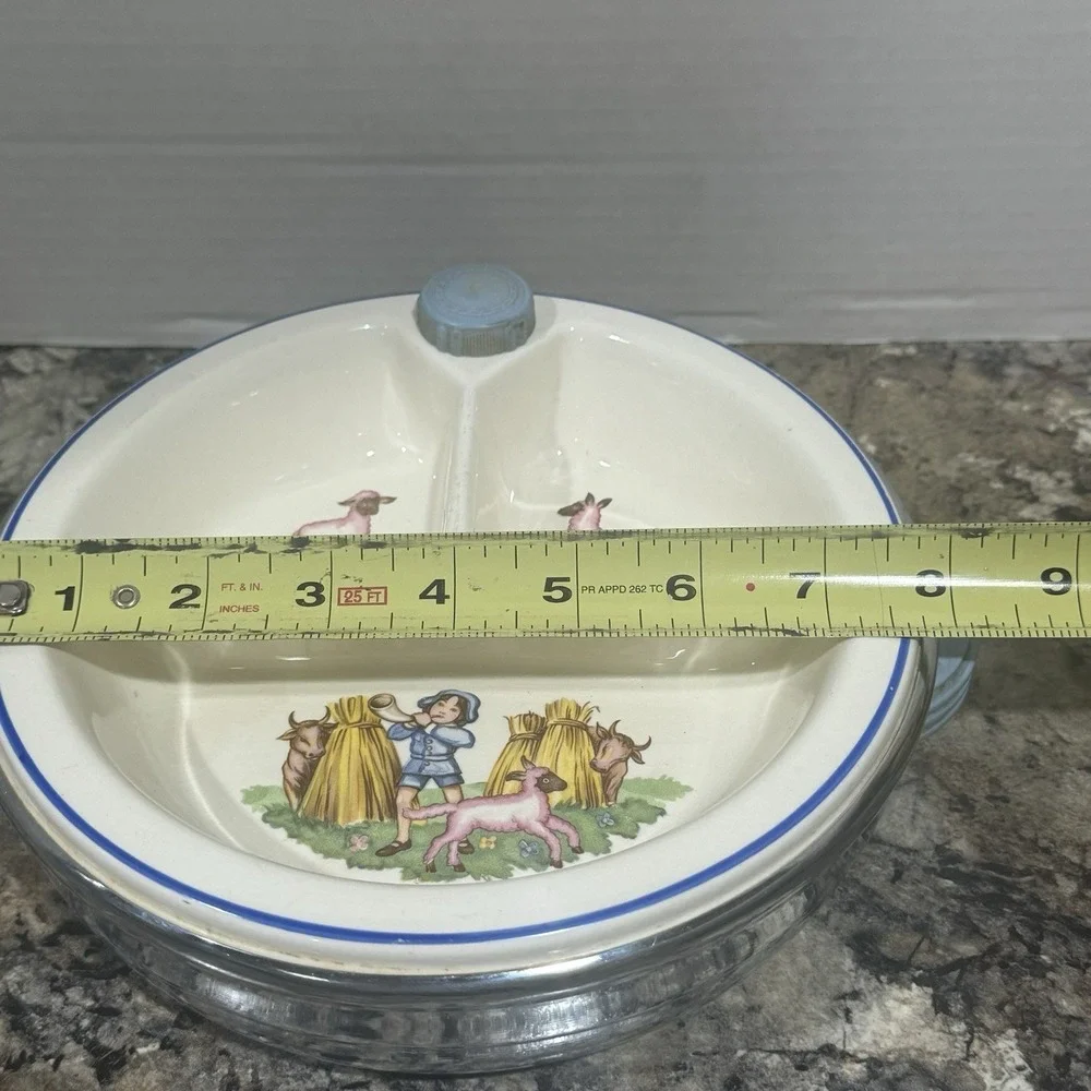 Vintage‎ Bartsch Baby Warming Dish - Little Boy Blue Nursery Rhyme & Pink
